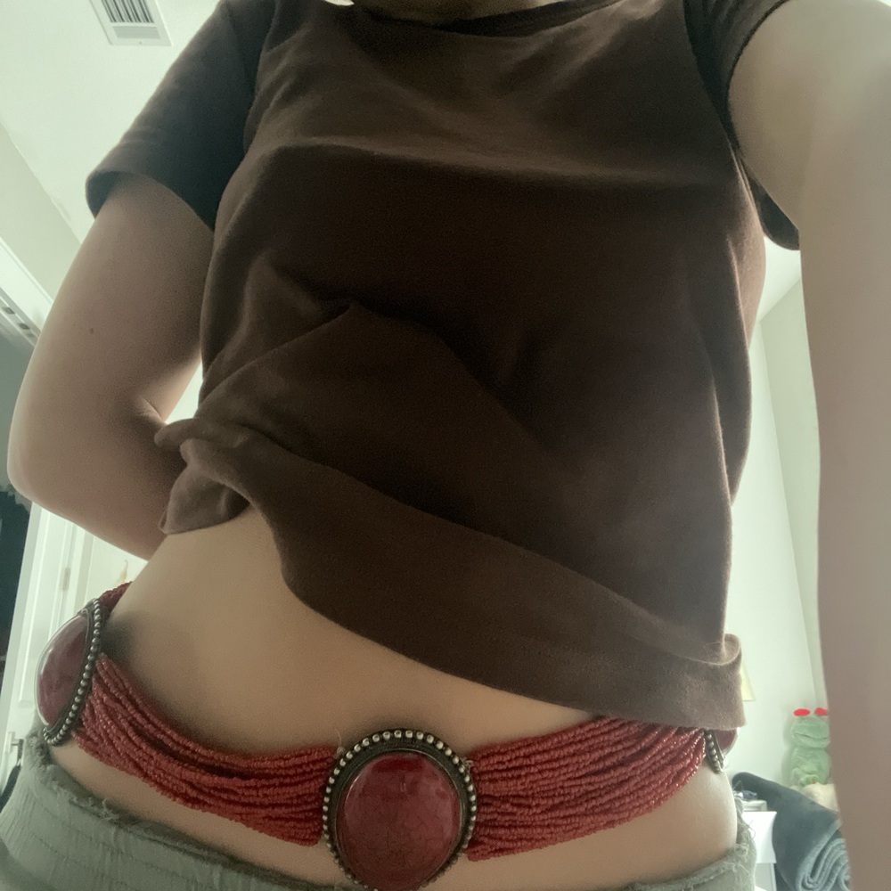 Retro Red Stone and Silver Beaded Belt#vintage#country#bohostyle#y2kmusthave